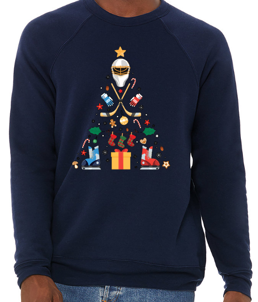 Mt. Pleasant Area Hockey-Hockey Christmas - Adult Crew Neck Sweatshirt - Bella Canvas Unisex Sponge Fleece Raglan Sweatshirt