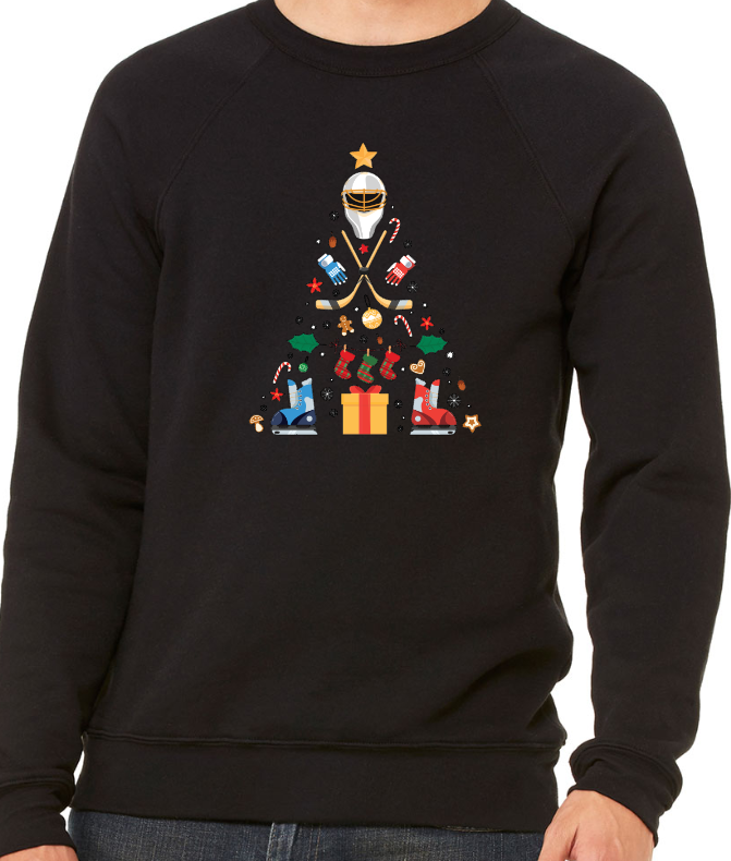 Mt. Pleasant Area Hockey-Hockey Christmas - Adult Crew Neck Sweatshirt - Bella Canvas Unisex Sponge Fleece Raglan Sweatshirt