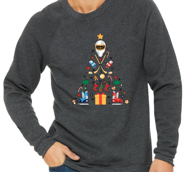 Mt. Pleasant Area Hockey-Hockey Christmas - Adult Crew Neck Sweatshirt - Bella Canvas Unisex Sponge Fleece Raglan Sweatshirt