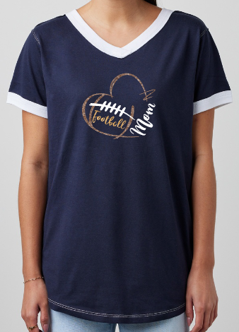 Shepherd Football Mom Gear - 2025 - Ladies Tee - Enza Ladies V-Neck Ringer Tee - 4.5oz