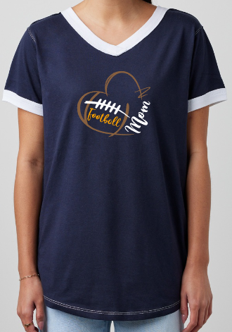 Shepherd Football Mom Gear - 2025 - Ladies Tee - Enza Ladies V-Neck Ringer Tee - 4.5oz