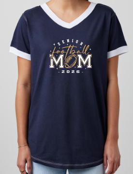 Shepherd Football Senior Mom Gear - 2025 - Ladies Tee - Enza Ladies V-Neck Ringer Tee - 4.5oz
