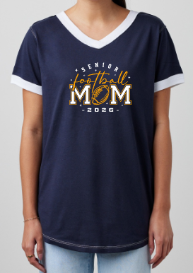 Shepherd Football Senior Mom Gear - 2025 - Ladies Tee - Enza Ladies V-Neck Ringer Tee - 4.5oz