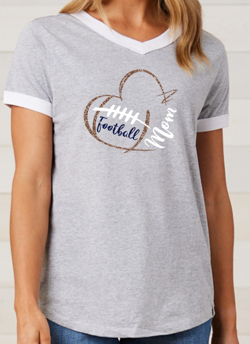 Shepherd Football Mom Gear - 2025 - Ladies Tee - Enza Ladies V-Neck Ringer Tee - 4.5oz