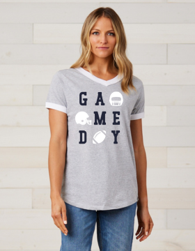 Shepherd Football Spirit Gear - 2024 - Ladies Tee - Enza Ladies V-Neck Ringer Tee - 4.5oz