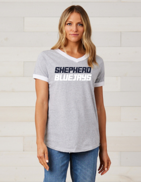 Shepherd Football Spirit Gear - 2024 - Ladies Tee - Enza Ladies V-Neck Ringer Tee - 4.5oz