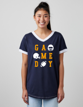 Shepherd Football Spirit Gear - 2024 - Ladies Tee - Enza Ladies V-Neck Ringer Tee - 4.5oz