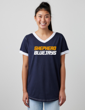 Shepherd Football Spirit Gear - 2024 - Ladies Tee - Enza Ladies V-Neck Ringer Tee - 4.5oz