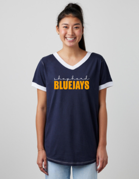Shepherd Football Spirit Gear - 2024 - Ladies Tee - Enza Ladies V-Neck Ringer Tee - 4.5oz