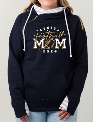 Shepherd Football Senior Mom Gear - 2025 - Ladies Hooded Sweatshirt - Enza Ladies Stripe Double Hood Pullover - 8oz