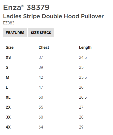 Shepherd Football Spirit Gear - 2025 -  Ladies Hooded Sweatshirt - Enza Ladies Stripe Double Hood Pullover - 8oz