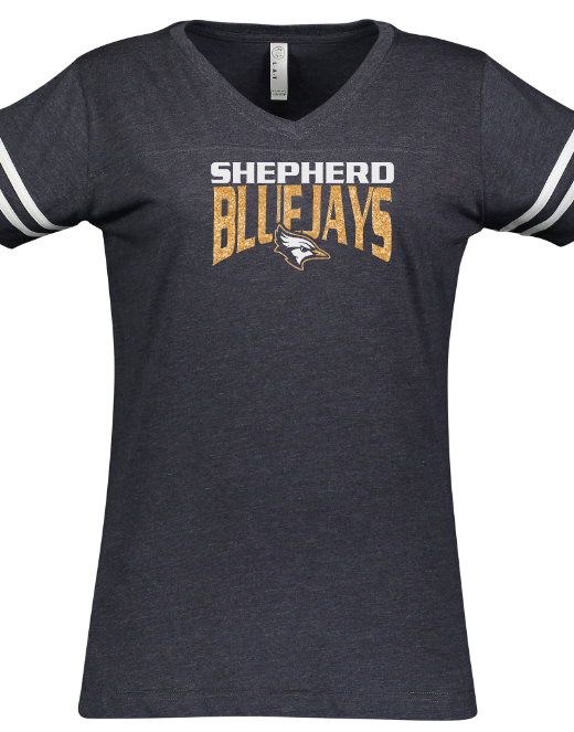 Shepherd Football Spirit Gear - 2023 - Ladies Tee - LAT Apparel Ladies' V-Neck Football Tee - 4.5oz