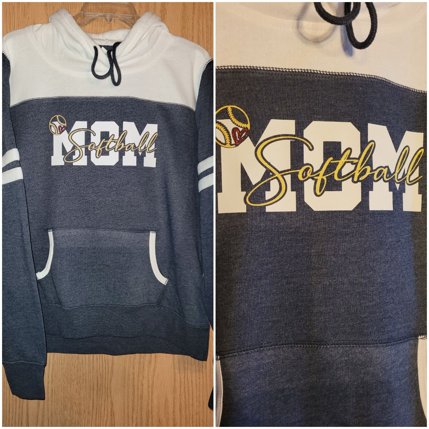 School Spirit Gear - Softball Mom - Ladies Varsity Fleece Pullover Hood