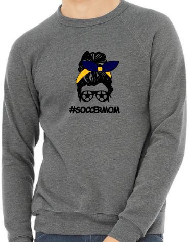 #SoccerMom - Adult Crew Neck Sweatshirt - Bella Canvas Unisex Sponge Fleece Raglan Sweatshirt
