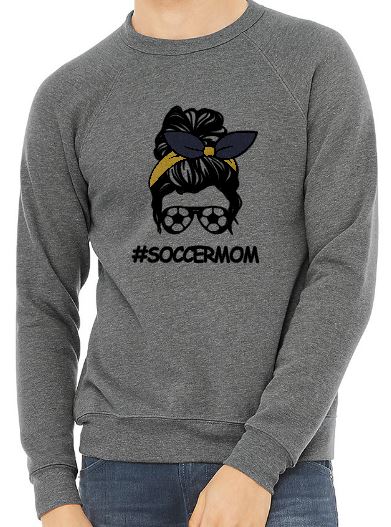 #SoccerMom - Adult Crew Neck Sweatshirt - Bella Canvas Unisex Sponge Fleece Raglan Sweatshirt
