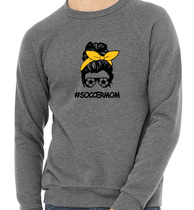 #SoccerMom - Adult Crew Neck Sweatshirt - Bella Canvas Unisex Sponge Fleece Raglan Sweatshirt