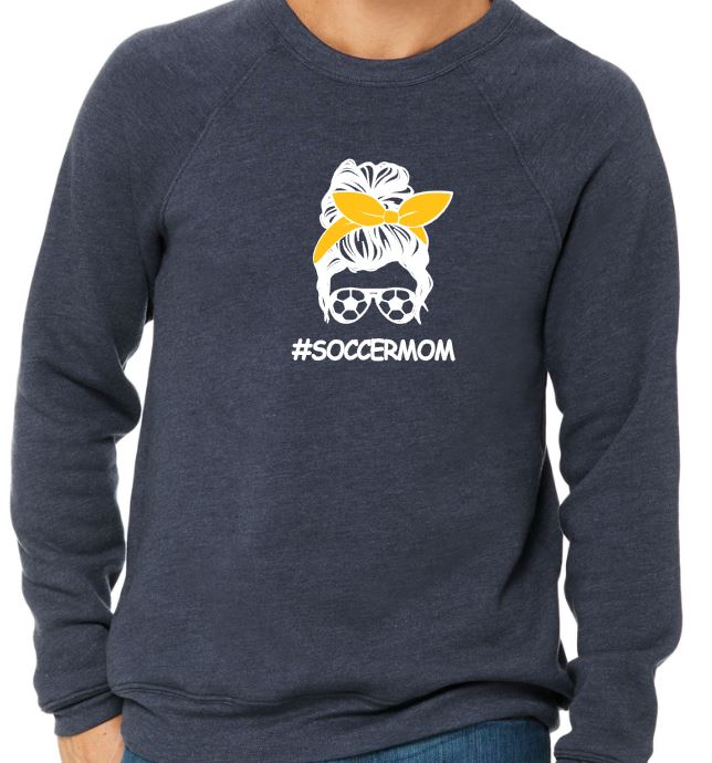 #SoccerMom - Adult Crew Neck Sweatshirt - Bella Canvas Unisex Sponge Fleece Raglan Sweatshirt