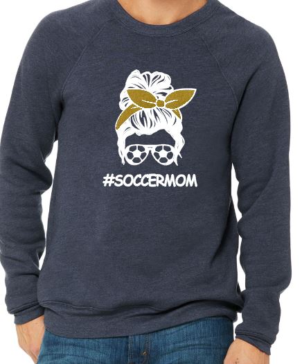 #SoccerMom - Adult Crew Neck Sweatshirt - Bella Canvas Unisex Sponge Fleece Raglan Sweatshirt