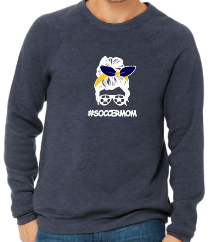 #SoccerMom - Adult Crew Neck Sweatshirt - Bella Canvas Unisex Sponge Fleece Raglan Sweatshirt