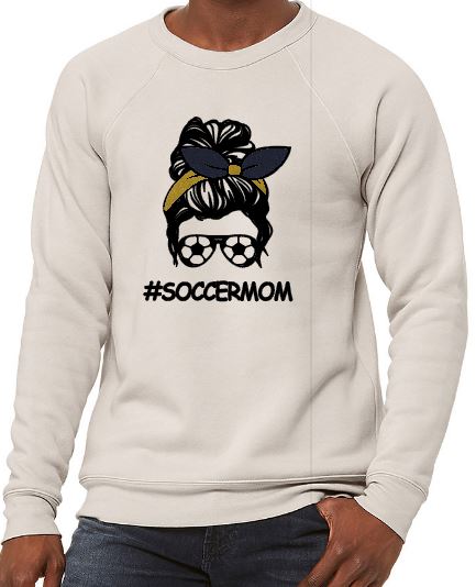#SoccerMom - Adult Crew Neck Sweatshirt - Bella Canvas Unisex Sponge Fleece Raglan Sweatshirt