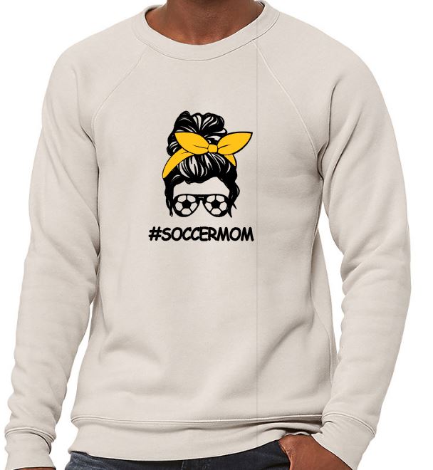 #SoccerMom - Adult Crew Neck Sweatshirt - Bella Canvas Unisex Sponge Fleece Raglan Sweatshirt