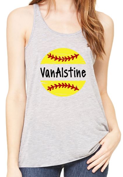 Split Baseball/Softball w/name - Women's Flowy Racerback Tank