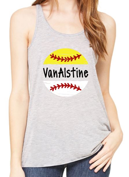 Split Baseball/Softball w/name - Women's Flowy Racerback Tank