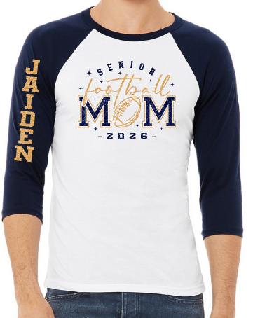 Shepherd Football Senior Mom Gear - 2025 -  Unisex 3/4 Tee - Bella Canvas Unisex 3/4 Sleeve Baseball Tee - 3.6oz