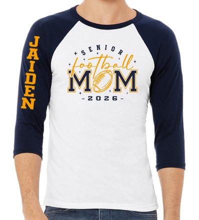 Shepherd Football Senior Mom Gear - 2025 -  Unisex 3/4 Tee - Bella Canvas Unisex 3/4 Sleeve Baseball Tee - 3.6oz
