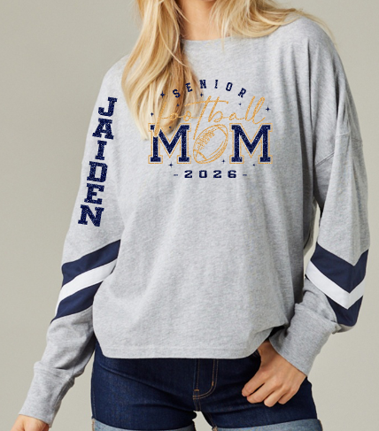 Shepherd Football Senior Mom Gear - 2025 -  Ladies Long Sleeve Tee - Enza Ladies Essential Boxy Varsity Long Sleeve Tee - 4.5oz