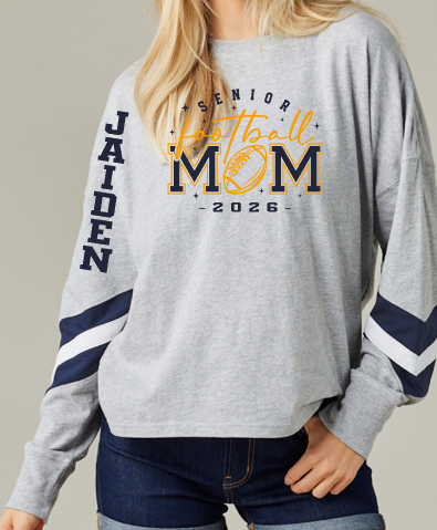 Shepherd Football Senior Mom Gear - 2025 -  Ladies Long Sleeve Tee - Enza Ladies Essential Boxy Varsity Long Sleeve Tee - 4.5oz