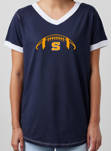 Shepherd Football Gear - 2025 -  Ladies Tee - Enza Ladies V-Neck Ringer Tee - 4.5oz