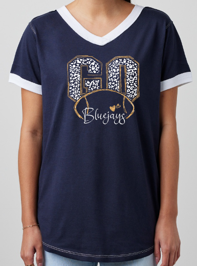 Shepherd Football Gear - 2025 -  Ladies Tee - Enza Ladies V-Neck Ringer Tee - 4.5oz