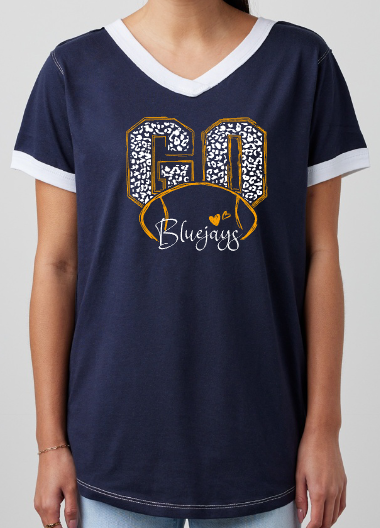 Shepherd Football Gear - 2025 -  Ladies Tee - Enza Ladies V-Neck Ringer Tee - 4.5oz