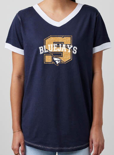 Shepherd Football Spirit Gear - 2025 - Ladies Tee - Enza Ladies V-Neck Ringer Tee - 4.5oz