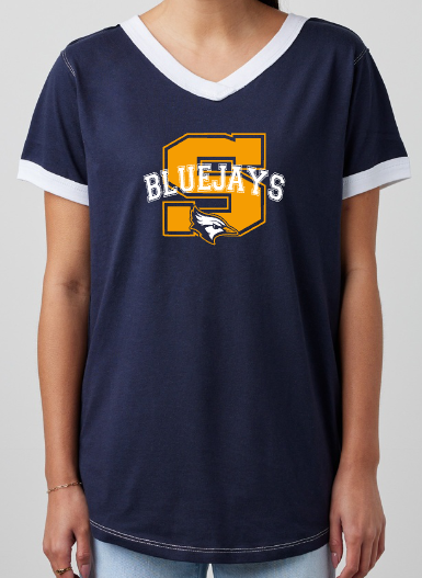 Shepherd Football Spirit Gear - 2025 - Ladies Tee - Enza Ladies V-Neck Ringer Tee - 4.5oz