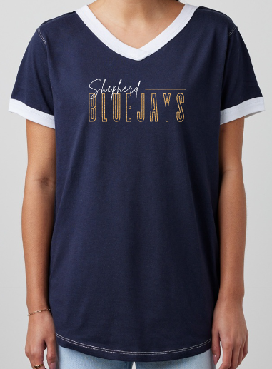 Shepherd Football Spirit Gear - 2025 - Ladies Tee - Enza Ladies V-Neck Ringer Tee - 4.5oz