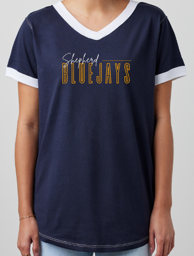 Shepherd Football Spirit Gear - 2025 - Ladies Tee - Enza Ladies V-Neck Ringer Tee - 4.5oz