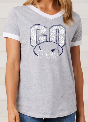 Shepherd Football Gear - 2025 -  Ladies Tee - Enza Ladies V-Neck Ringer Tee - 4.5oz