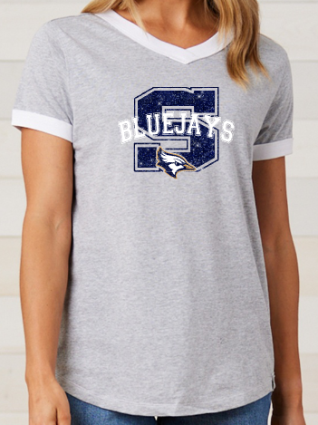 Shepherd Football Spirit Gear - 2025 - Ladies Tee - Enza Ladies V-Neck Ringer Tee - 4.5oz