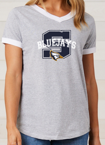 Shepherd Football Spirit Gear - 2025 - Ladies Tee - Enza Ladies V-Neck Ringer Tee - 4.5oz