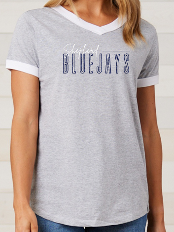 Shepherd Football Spirit Gear - 2025 - Ladies Tee - Enza Ladies V-Neck Ringer Tee - 4.5oz
