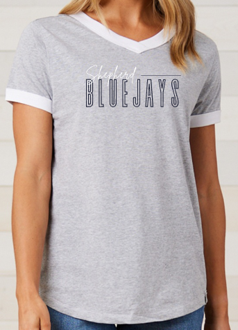 Shepherd Football Spirit Gear - 2025 - Ladies Tee - Enza Ladies V-Neck Ringer Tee - 4.5oz