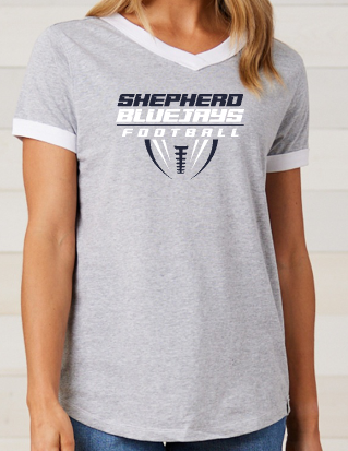 Shepherd Football Gear - 2026 -  Ladies Tee - Enza Ladies V-Neck Ringer Tee - 4.5oz