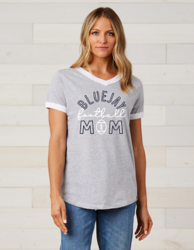 Shepherd Football Mom Gear - 2024 -  Ladies Tee - Enza Ladies V-Neck Ringer Tee - 4.5oz