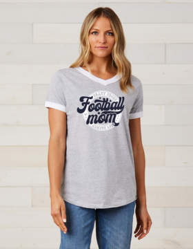 Shepherd Football Mom Gear - 2024 -  Ladies Tee - Enza Ladies V-Neck Ringer Tee - 4.5oz