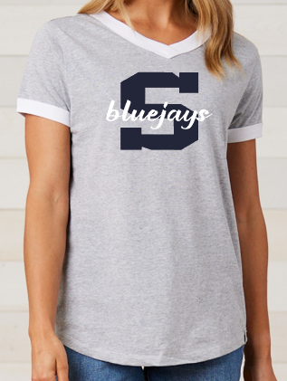 Shepherd Football Spirit Gear - 2026 - Ladies Tee - Enza Ladies V-Neck Ringer Tee - 4.5oz