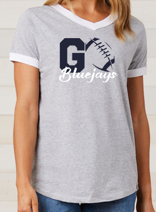 Shepherd Football Spirit Gear - 2026 - Ladies Tee - Enza Ladies V-Neck Ringer Tee - 4.5oz