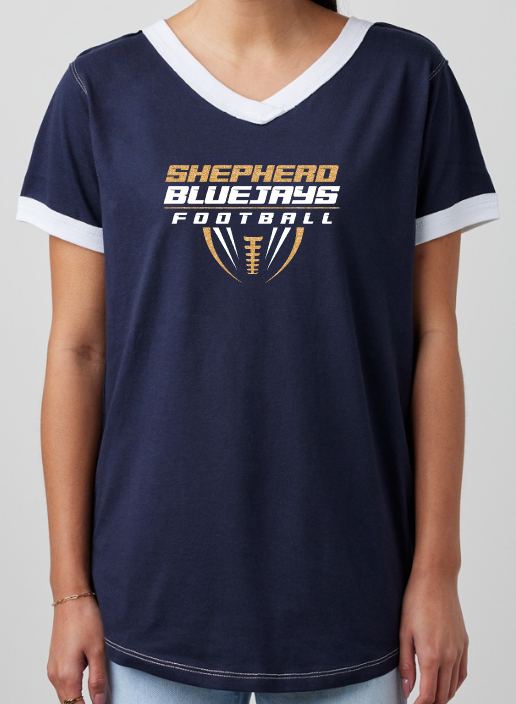 Shepherd Football Gear - 2026 -  Ladies Tee - Enza Ladies V-Neck Ringer Tee - 4.5oz