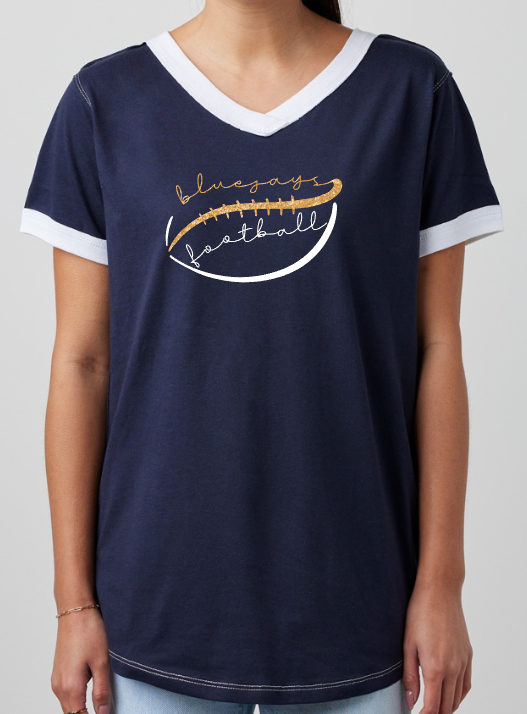 Shepherd Football Gear - 2026 -  Ladies Tee - Enza Ladies V-Neck Ringer Tee - 4.5oz